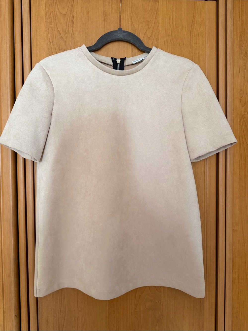 Zara Faux Suede Short-Sleeve Top Beige Size S
